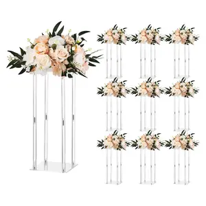 Wedding Flower Stand, 10PCS 19.69-Inch Column Flower Stand, Floral Stands With Acrylic Laminate, Cylindrical Cubic Floral Display Rack For Wedding, Party, Birthday, Home, Centerpiece Stands