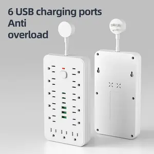 17-In-1 Overload Protector Power Strip, Power Socket Extender with 4 USB Ports, 2 Type-C Ports, 11 Ac Outlets, Small Portable Multi Plug Outlet for Home Office Travel