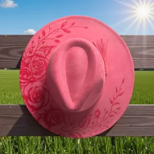 Pink Engraved Cowboy Hat with Roses | Floral Cowgirl Hat | Western Fashion Hat for Women | Romantic Gift Hat | Custom Cowboy Hat