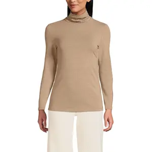 Lands' End Petite Lightweight Jersey Long Sleeve Turtleneck - Large - Light Toffee Heather