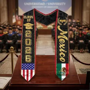 EastJia 2026 All-Over Print Mexican & Mexican American Flag Graduation Stole Sash, Unisex Polyester (S/L Sizes), Soft, Comfortable, Lightweight, Breathable, Reusable, Washable, Elegant Party Accessory Gift for Graduates, Graduation Sash