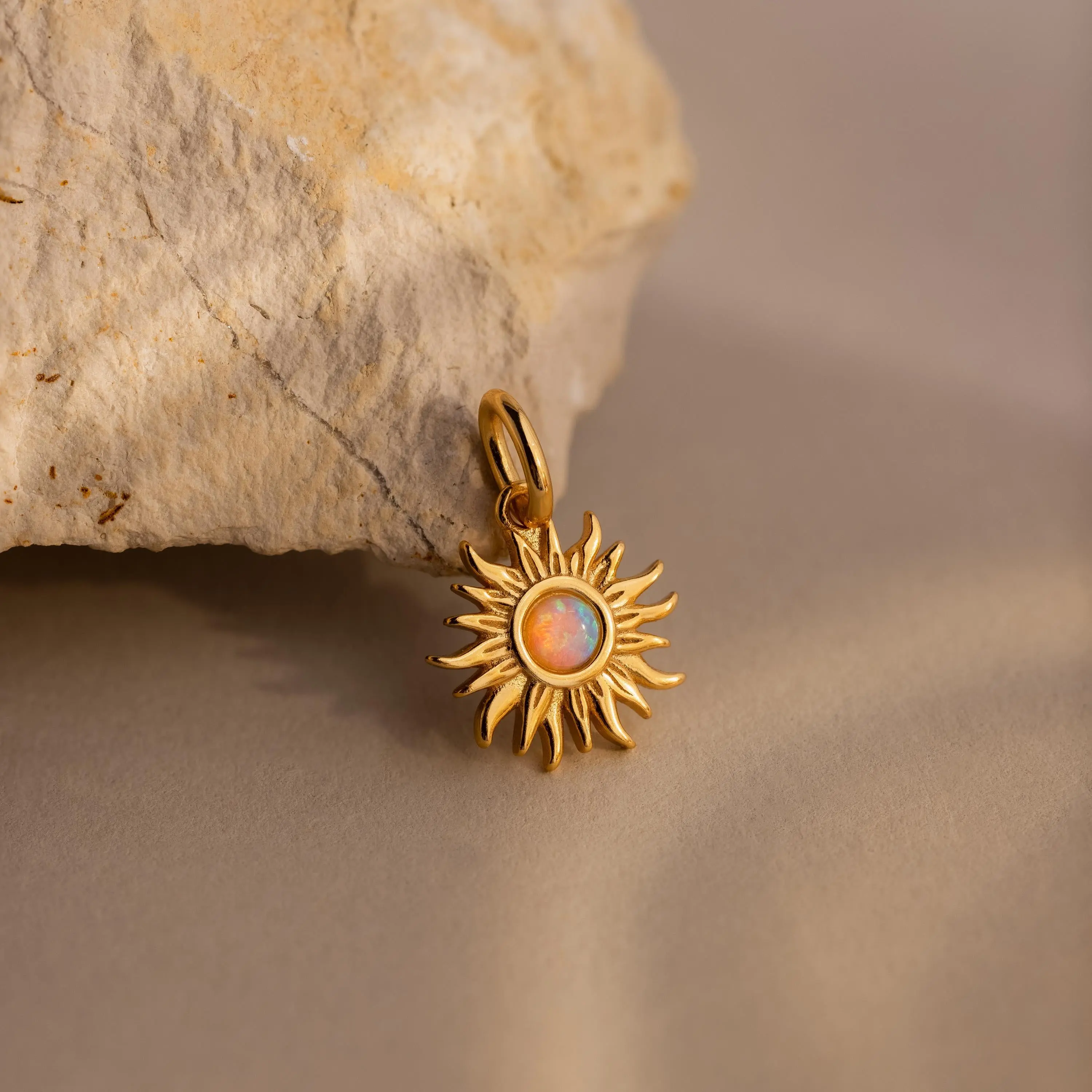 Opal Sun Charm by Caitlyn Minimalist - Celestial Birthstone Charm - Boho Sun Necklace Pendant - Summer Jewelry - Birthday Gift