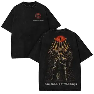Dark Lord Throne Washed Tee – Fantasy Gothic Streetwear Shirt With Fire Eye Design