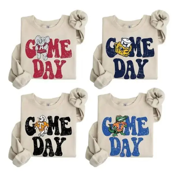 Vintage Distressed Varsity College Teams Sand Sweatshirt – Unisex Sports Crewneck Sweatshirts, Game Day T-Shirt