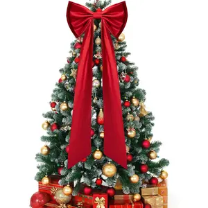 52.2 x 15.5 Inch Christmas Tree Topper Red Satin Bows,Double Layer  Tree Topper Ornament Bow,Giant Red Christmas Tree Bow for Indoor Outdoor Holiday Party  Decor