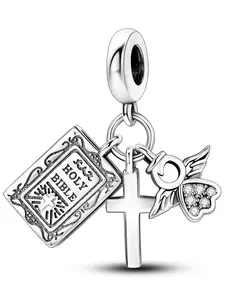 Cross & Geometric & Angle Design Pendant Bead, Rhinestone Decorated Charm Bead, Heart cross charm, DIY Jewelry Making, Pendant for Bracelet & Necklace