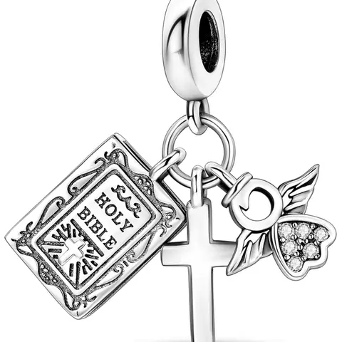Cross & Geometric & Angle Design Pendant Bead, Rhinestone Decorated Charm Bead, Heart cross charm, DIY Jewelry Making, Pendant for Bracelet & Necklace, DIY Pendants, DIY Jewelry Accessories, Rhinestone Decorated Bling, Diy Jewelry Decoration