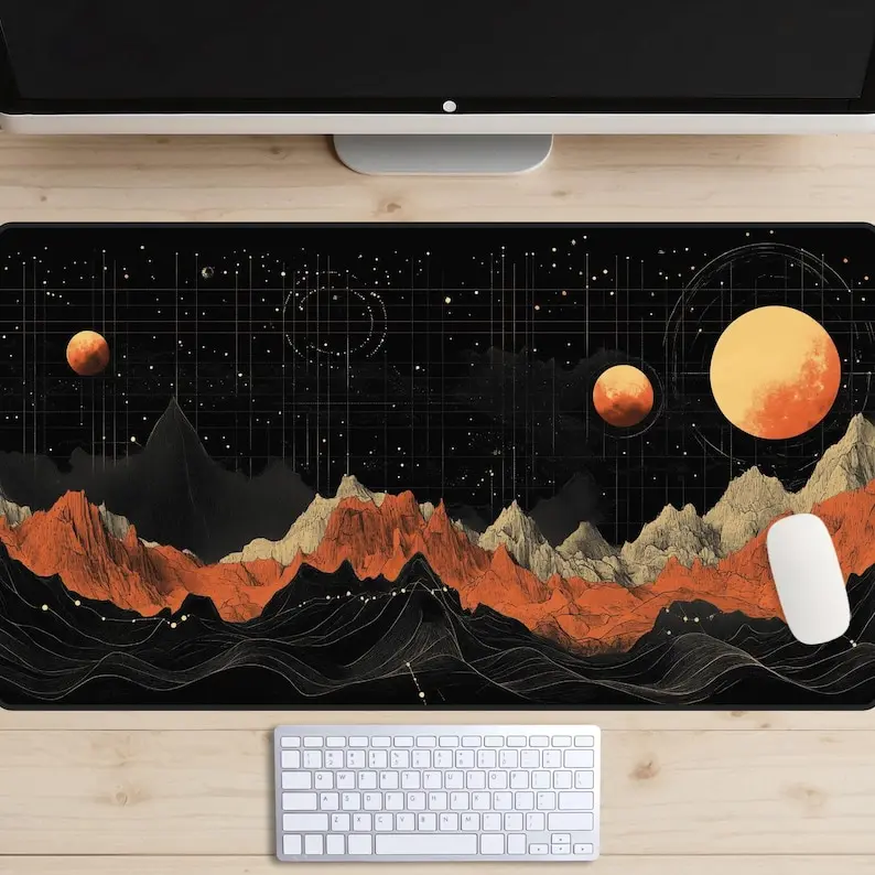 The Geometry of the Planets Desk Mat, Topographic Planet Map Desk Pad, Outer Space Desk Topper, Mars Mousepad, Interstellar, Universe, Orbit