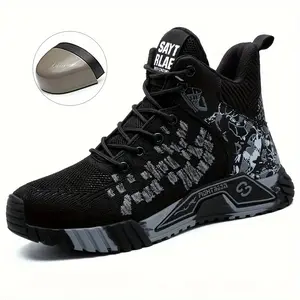 Shoes for Gentlemen Men's High-Top Safety Footwear - Slip-Resistant, Puncture-Resistant Work Boots for Industrial & Outdoor Use, Black with Gray Accents, Durable Kevlar Midsole, Comfort Fit