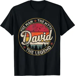 David The Man The Myth The Legend Personalized Name T-Shirt Pure Cotton Graphic Tees Menswear Top: Gifts for Men & Women