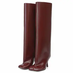 EROCALLI Women's Knee High Boots Nude Suede Wide Calf Stiletto Long Booties Square Toe Pull On High Heel Riding Boots for Women Ladies Fahion Dress Tall Boots SpringStatements