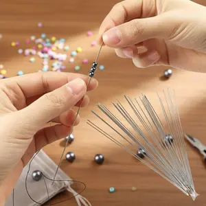 Stainless Steel Beading Needle Set, Large Eye Jewelry Making Tools for DIY Craft, Durable Sewing Needles with Anti-Rust Design, Fit Both Fine & Thick Threads, Strong Anti-Break Big Hole Needles.