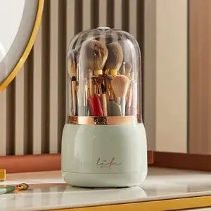 360° Rotating Makeup Brush Holder with Lid, Dust-Proof Transparent Storage Box, Durable and Easy to Use, Fits Most Brushes, Ideal for Vanity or Bathroom Shelf