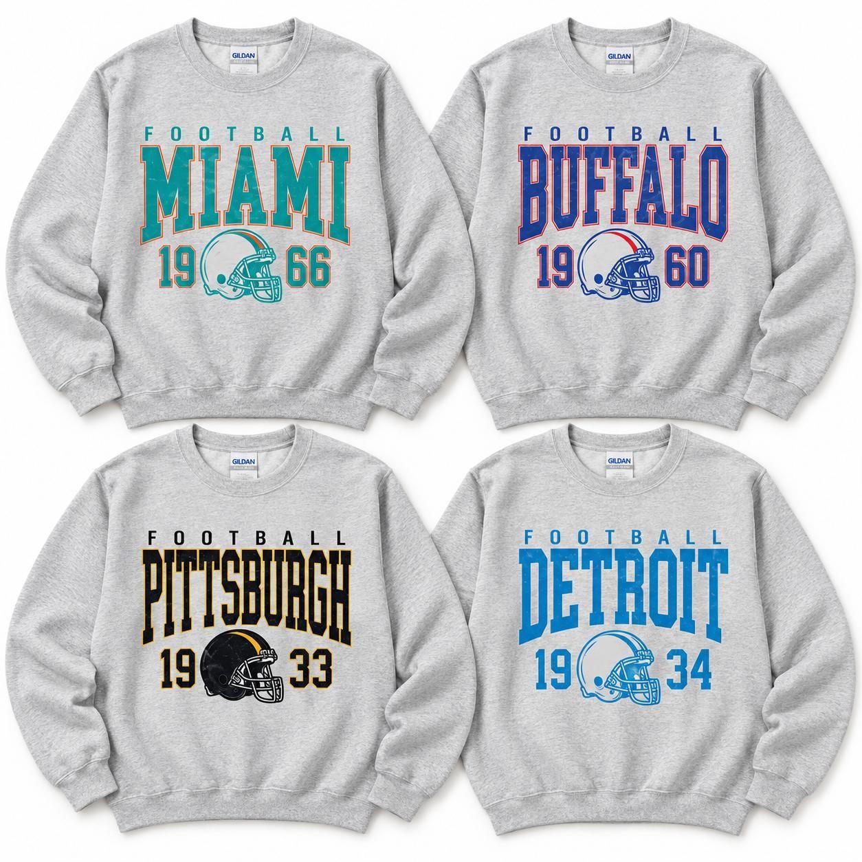 Vintage Football Sweatshirt, Miami Buffalo Pittsburgh Detroit Shirt, Retro Football T-Shirt for Sports Lovers, For Men and For Women