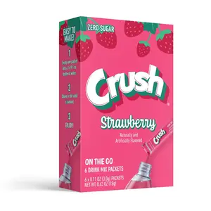 6x Crush Strawberry On The Go - Flavoring Powder Drink Mix Pack - Refreshing Hydration 0.56oz