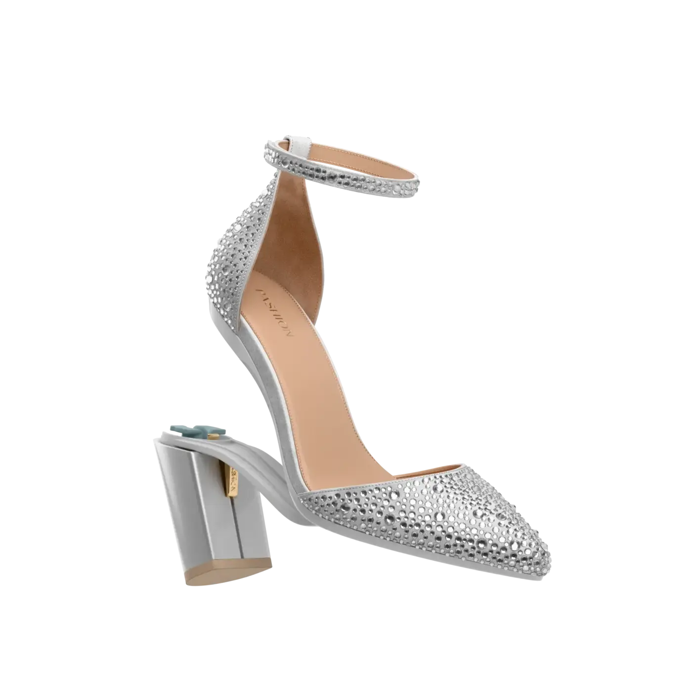 D'Orsay Pump - Silver Mixed Rhinestone 4" Block