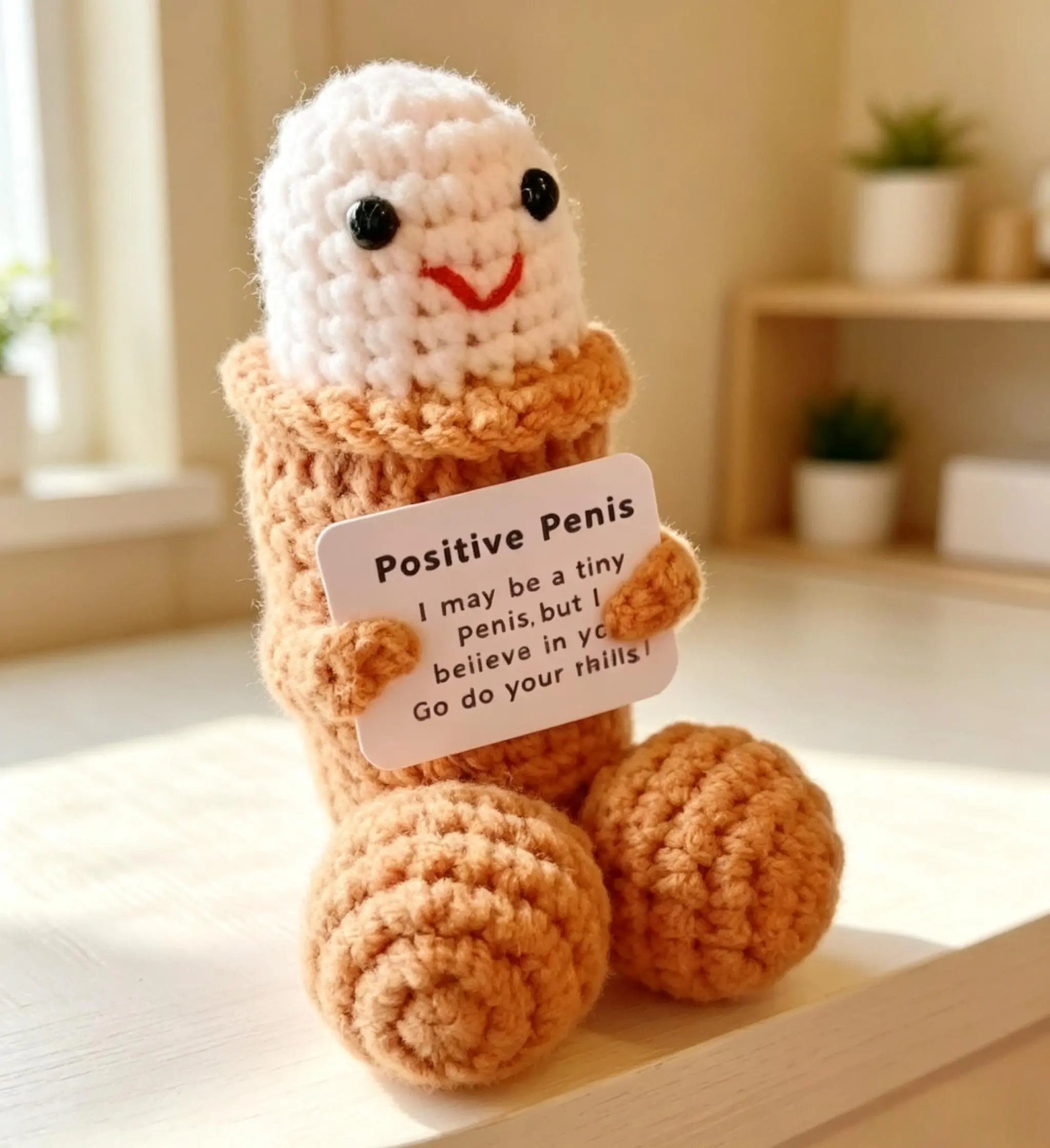 Funny Emotional Cute Crochet Doll, 1 Pack Creative Knitted Decor with Positive Message Card, Cuddly Support Plushie, Desk Ornament, Birthday New Year Halloween Inspirational Gift for Friends Women Boyfriend