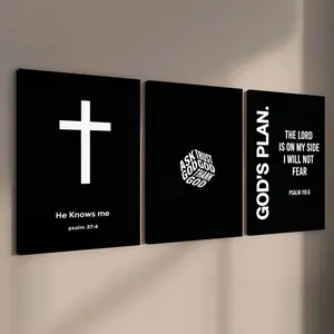 3-Pack Wooden Frame Canvas, Modern Cross Bible Verse Art Poster, Waterproof Wall Decor for Living Room, Bedroom, Hallway, Gift Idea