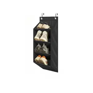 Wall-Mounted Hangable Shoe Organizer Rack, Multi-Layer Storage Bag with 4 Large Pockets, Door Hanging Holder for Boots & Sports Shoes