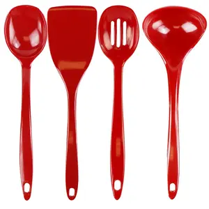 212 MAIN 4pc Heatproof Kitchen Utensil Set - Red Spatula, Spoon
