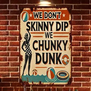 1 piece of retro beach pool metal wall decoration sign - "We don't swim naked, we jump into the water" retro slogan iron sheet decoration, suitable for outdoor indoor - pool, bar, caf é, garage decoration