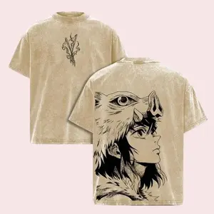 Inosuke - Demon Slayer, Infinity Castle Movie, Anime Double Printed Vintage Washed Tee Unisex Oversize Anime Manga Washed Heavyweight Cotton T-shirt, Gift For Anime Fan, Anime Lover