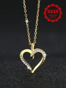 Women's S925 Silver Heart Pendant Necklace, Love Necklace, Rhinestone Jewelry Gift for Women, Valentine's Day Birthday Anniversary Present