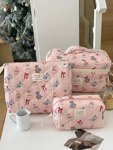 Doll Embroidered Makeup Bag Travel Cosmetic Pouch Makeup Organizer Pouch Large Capacity Multi-Functional Toiletry Bag Girls Essential Holiday Accessory