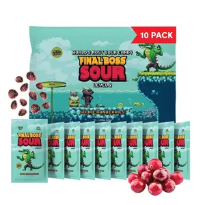 Final Boss Sour Candy, Sour Cranberries, 10 Pack, Level 2, Fruit Chews with Real Dried Fruit, No Artificial Colors or Flavors, Low Calorie Snack for Kids, Teens, Adults, Lunch Boxes