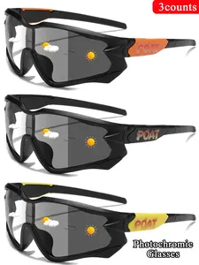 3 Piece Set Fashion Photochromic Sports Sunglasses, Unisex, Windproof, Coated Lenses, Outdoor Activities, Cycling, Running, Driving, Fishing, Sunglasses For Sports