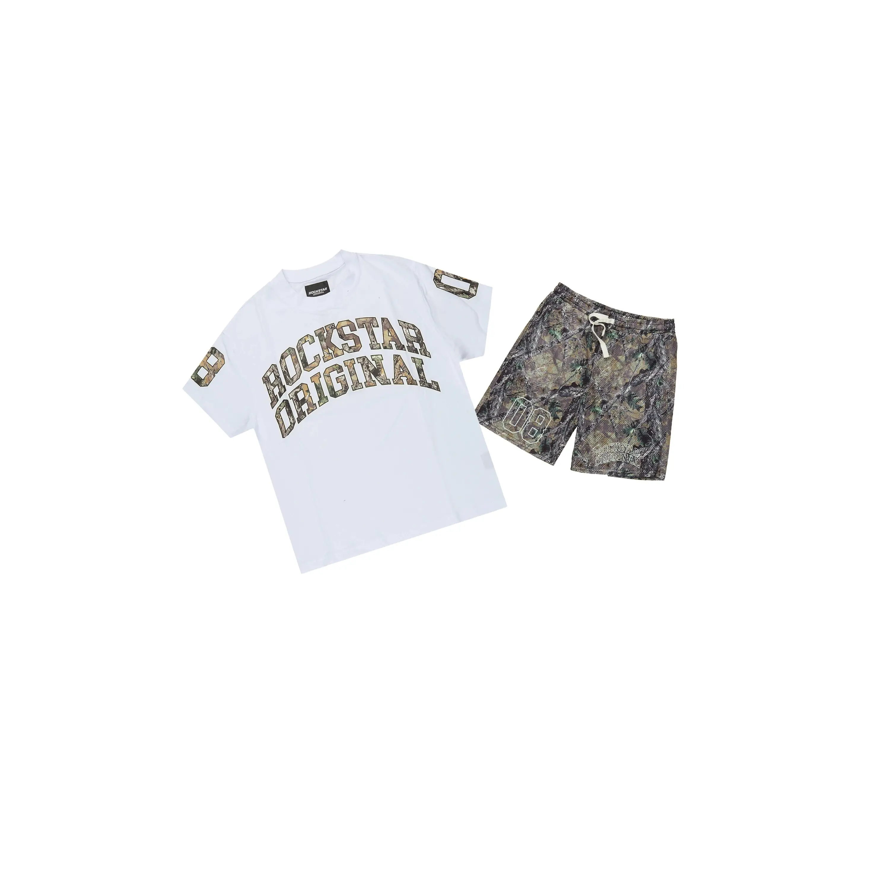 Boys Desiero White/Green Tree Camo T-Shirt/Short Set
