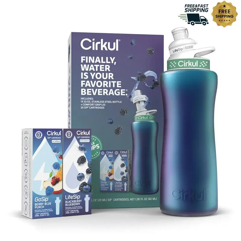 Cirkul 32oz Chameleon Stainless Steel Starter Kit &Teal & White Cirkul Lid 2.0