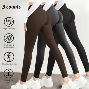 3pcs Women's High Waist Sports Leggings Comfy Breathable Skinny Pants for Yoga Gym Workout Ladies Sportswear Indoor Outdoor Wear Elastic Seamless Leggings, The Size Is Slightly Small, Please Order One Size Larger