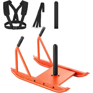VEVOR Weight Sled, Steel Power Sled, Fitness Strength Training Sleds for Athletic Exercise Speed Improvement, Workout Fitness Equipment with Handle, Compatible with 1/2 in Weight Plates, Orange