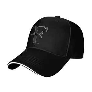 Brand Casual Sandwich Baseball Cap - Black with "RF" Embroidered Design, Lightweight Polyester Fiber, PVC Coated, Hand Washable, Casual Style, Casual Headwear |   Embroidered Logo Cap |   Lightweight Cap