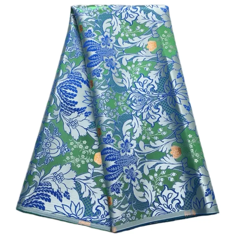 African Damask Aso Oke Fabric 5Yards Thick Quality Jacquard Brocade Fabrics with Vibrant Floral Design
