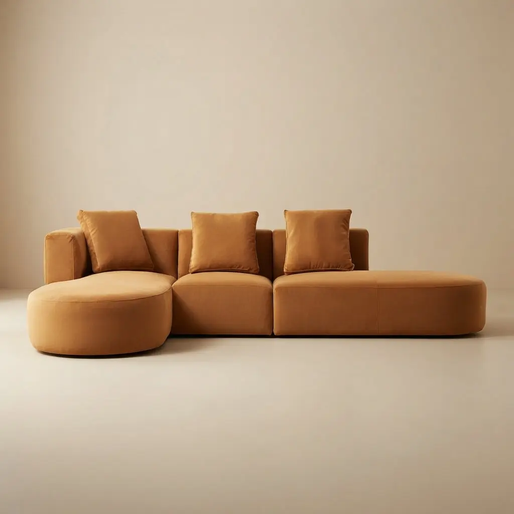 Ulsan Cognac Velvet Sectional Left Facing Chaise