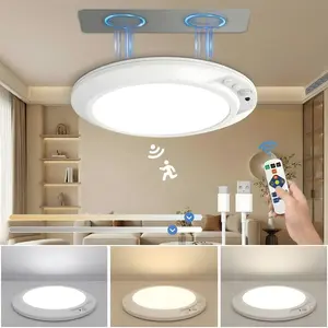 Rechargeable ceiling light with motion sensor and remote — magnetic wireless battery-operated LED light with three color modes for closet, pantry, shower, garage, hallway, and porch