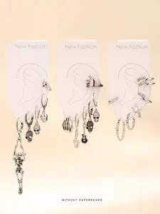 Halloween Themed Earrings Set, Fashionable Rhinestone Decor Skull Design Dangle Earrings & Hoop Earrings, Trendy All-match & Exquisite Jewelry for Birthday Gift