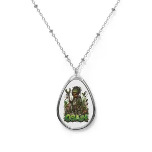 Osain Orisha Oval Pendant Necklace | African Nature God Art | Spiritual Gift for Him | Zinc Alloy Chain