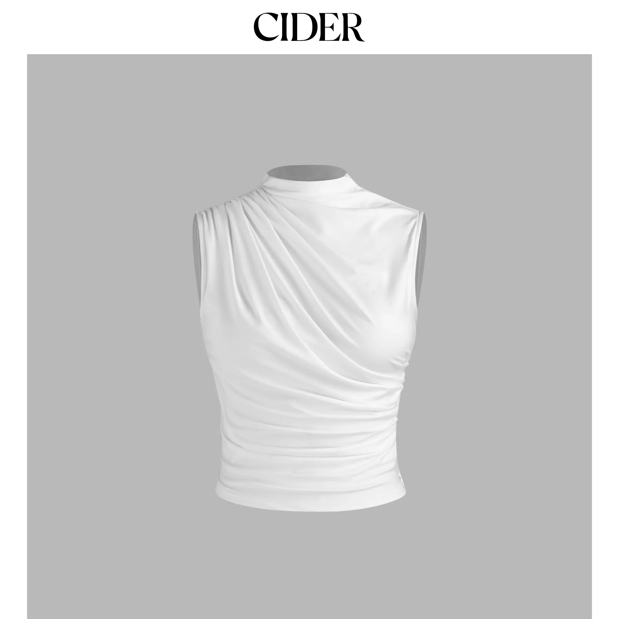 Cider [6 colors, size 0-10] Asymmetrical High Neck Ruched Crop Top