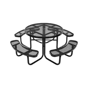 fathersdaygift VEVORHeavy-Duty PicnicTable, OutdoorFurniture WeatherResistantPatioDiningSet, CoatedSteelTableswithUmbrellaHole, 46 RoundTableandBenchSet, forGarden, Backyard, Porch(Black)
