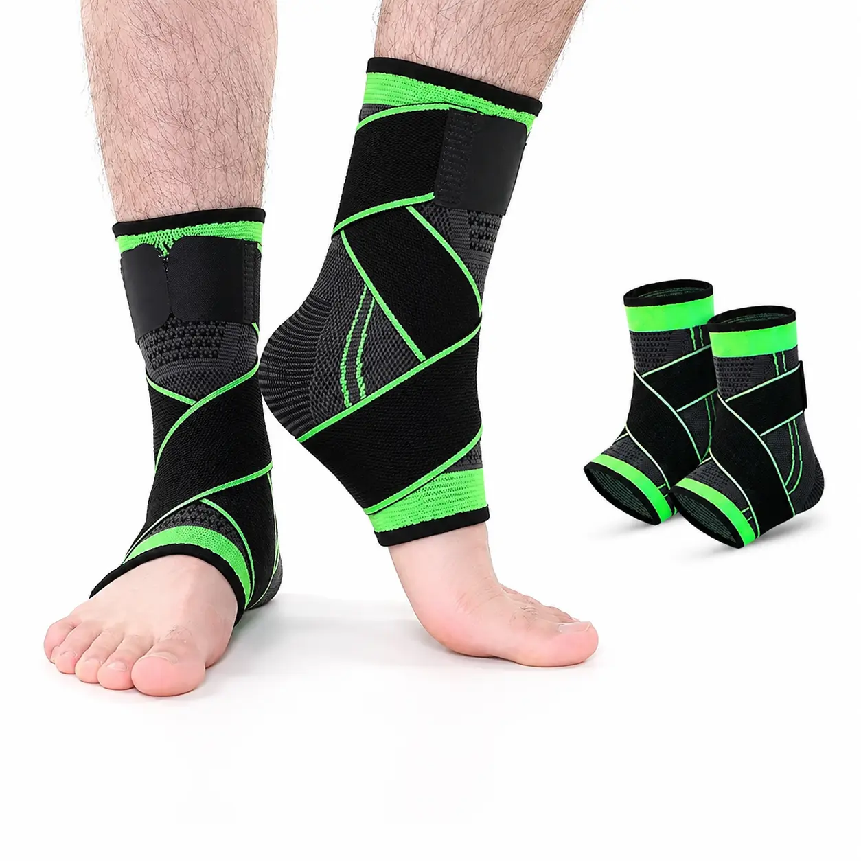 Adjustable Ankle Support Brace, Wrap Around Compression Stabilizer for Men, Ideal for Football Basketball Volleyball Running, Green (1Pc)
