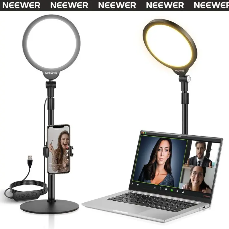 NEEWER R06 7" Desktop Ring Light for Video Recording, 10W Dimmable Full Screen LED Light with Desk Stand & Phone Holder for iPhone Laptop Vlog Streaming Video Conference