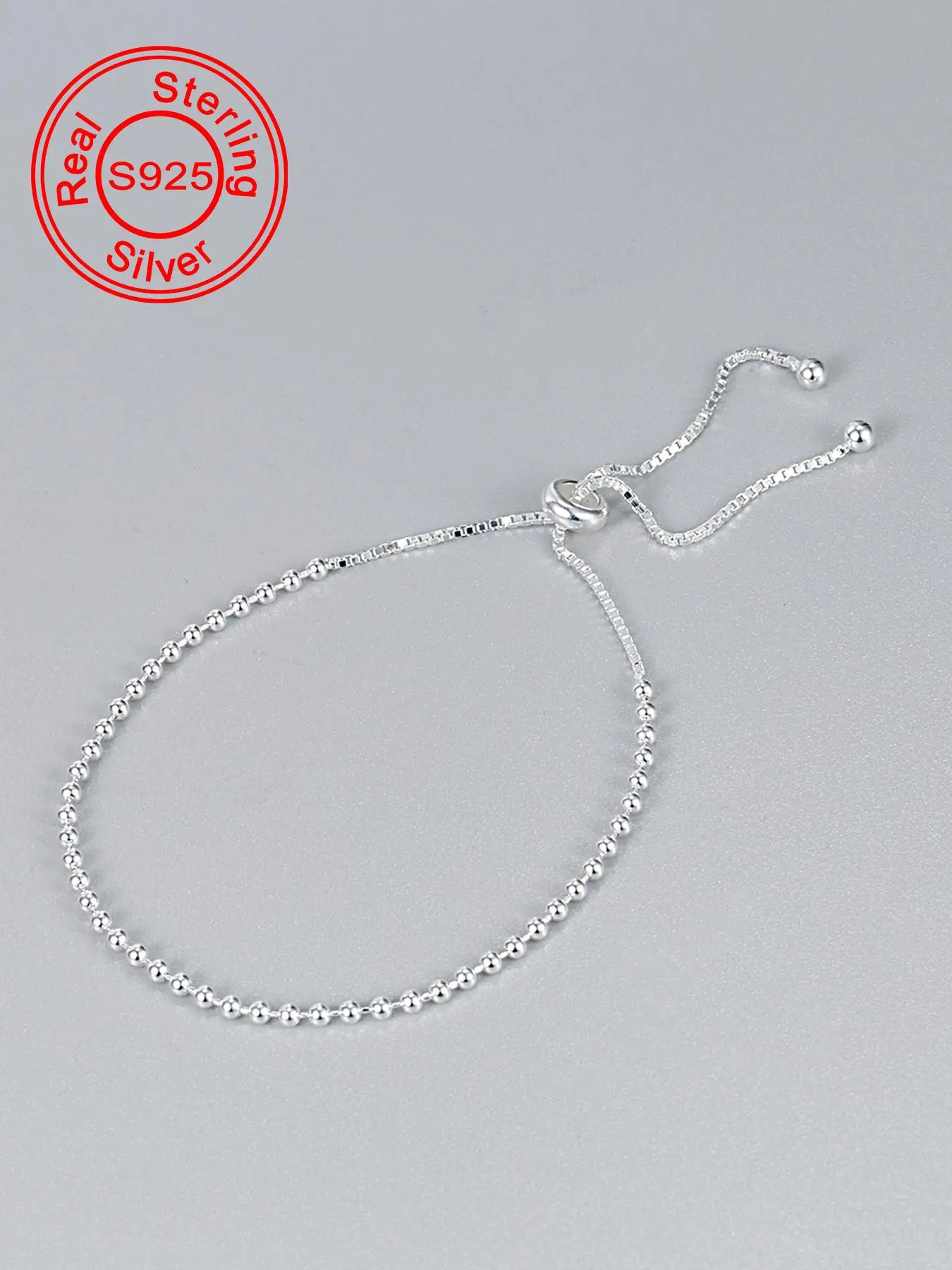 S925 Sterling Silver Simple Beaded Slider Bracelet, Fashionable Jewelry for Women & Girls, Trendy All-match & Exquisite Jewelry for Birthday Gift, Beaded Bracelets