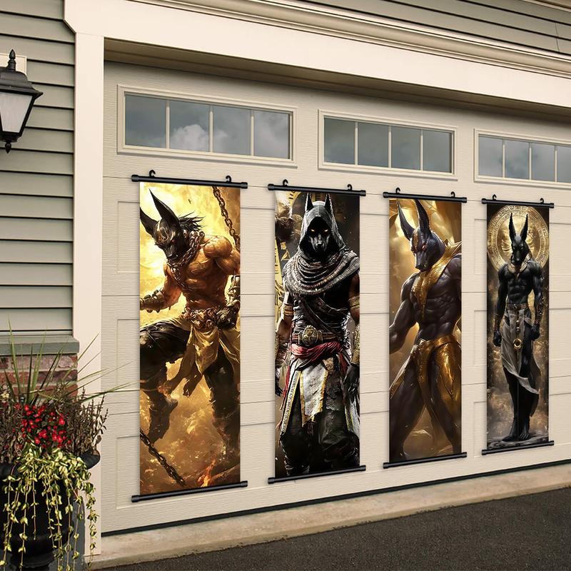 Vintage Egyptian Anubis Art Poster, 4-Piece Hanging Banners, Modern Home Decor, Waterproof Print, Living Room Wall Art, Bedroom Mural