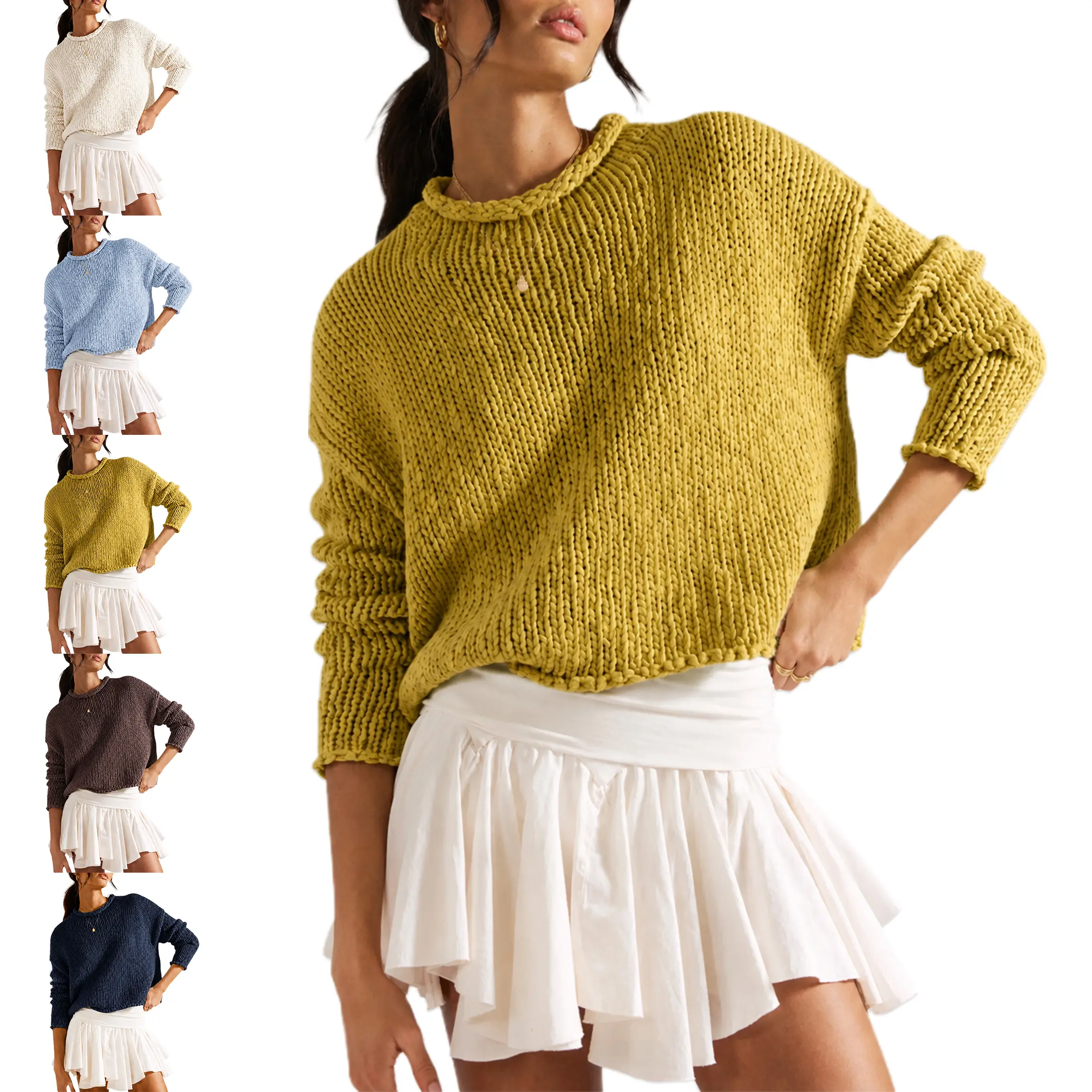 Buenoble Opal Rollneck Knit Sweater for Women Chunky Oversized Cropped Pullover Mock Neck Drop Shoulder Long Sleeve Fall Winter Top