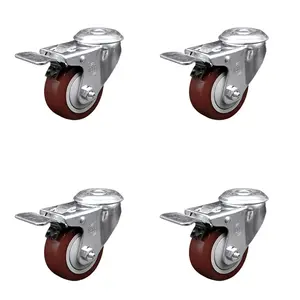 212 MAIN Lockable Stainless Steel Polyurethane Swivel Bolt Hole Caster Set of 4, SCC-SSBHTTL20S314-PPUB-MRN-4, with 3x1.25 in. Maroon Lockable Wheels