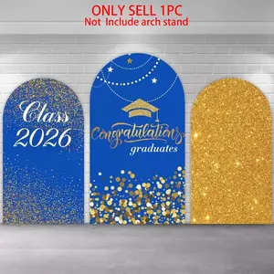 Blue Gold Graduation Arch Covers Stretchy Backdrop, Class of 2026 Congratulations Graduates Design, Perfect for Graduation Party Photo Backdrop