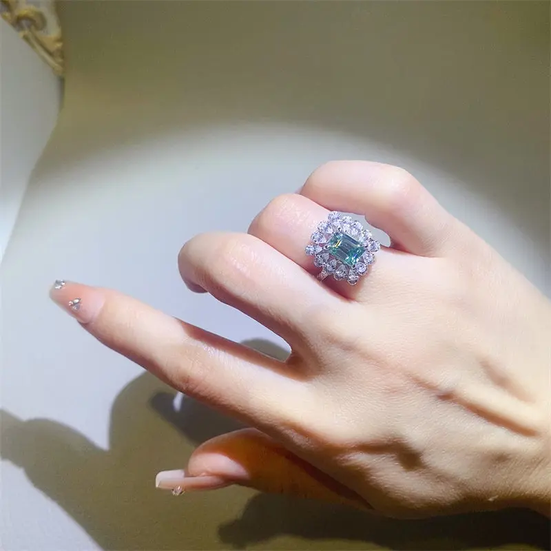 1 Carat Moissanite 925 Sterling Silver Ring High quality Swarovski crystal style gemstone beaded opal Nobel embedded in special RING jewelry/ women look for a shiny/sparkling charm wedding, party, special occasion, gift for her, top quality, Anti-allergy